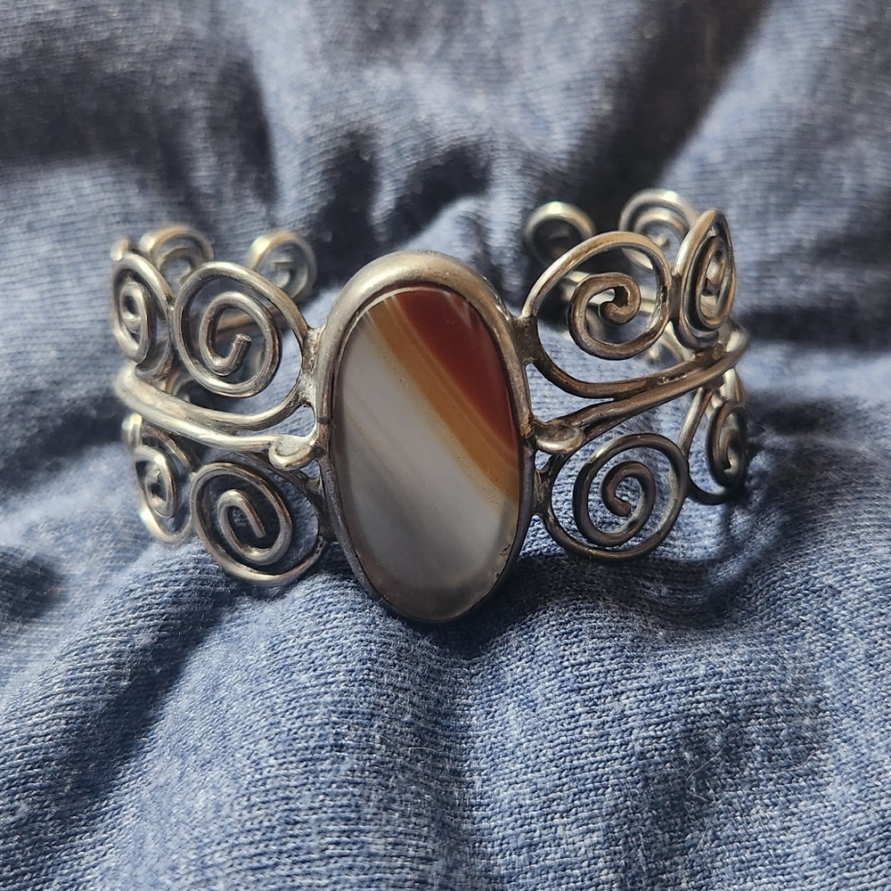 Sterling Silver Agate Statement Cuff Bracelet - image 2
